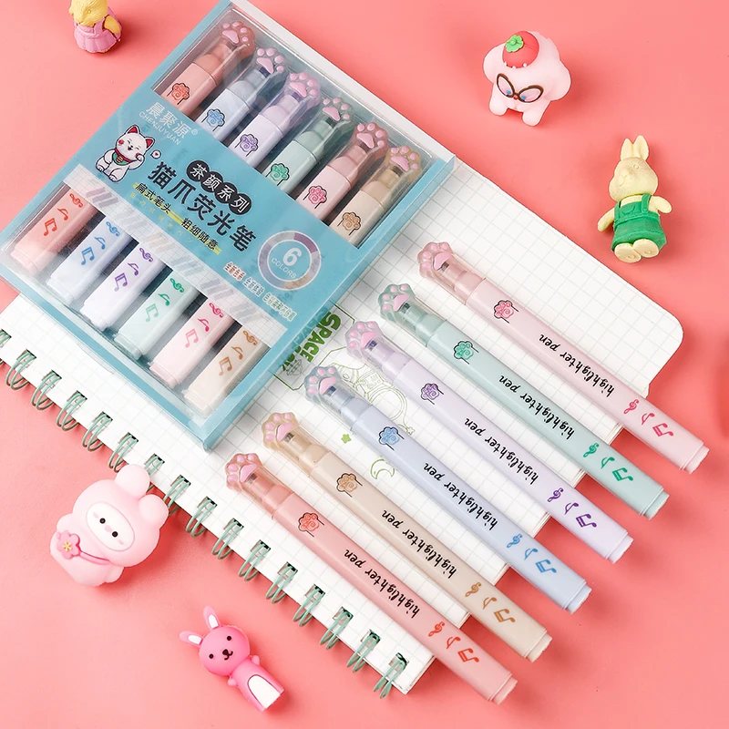 6 sztuk/paczka Kawaii Cat Claw – Pastel Highlighter Set Double Ended recenzja i cena
